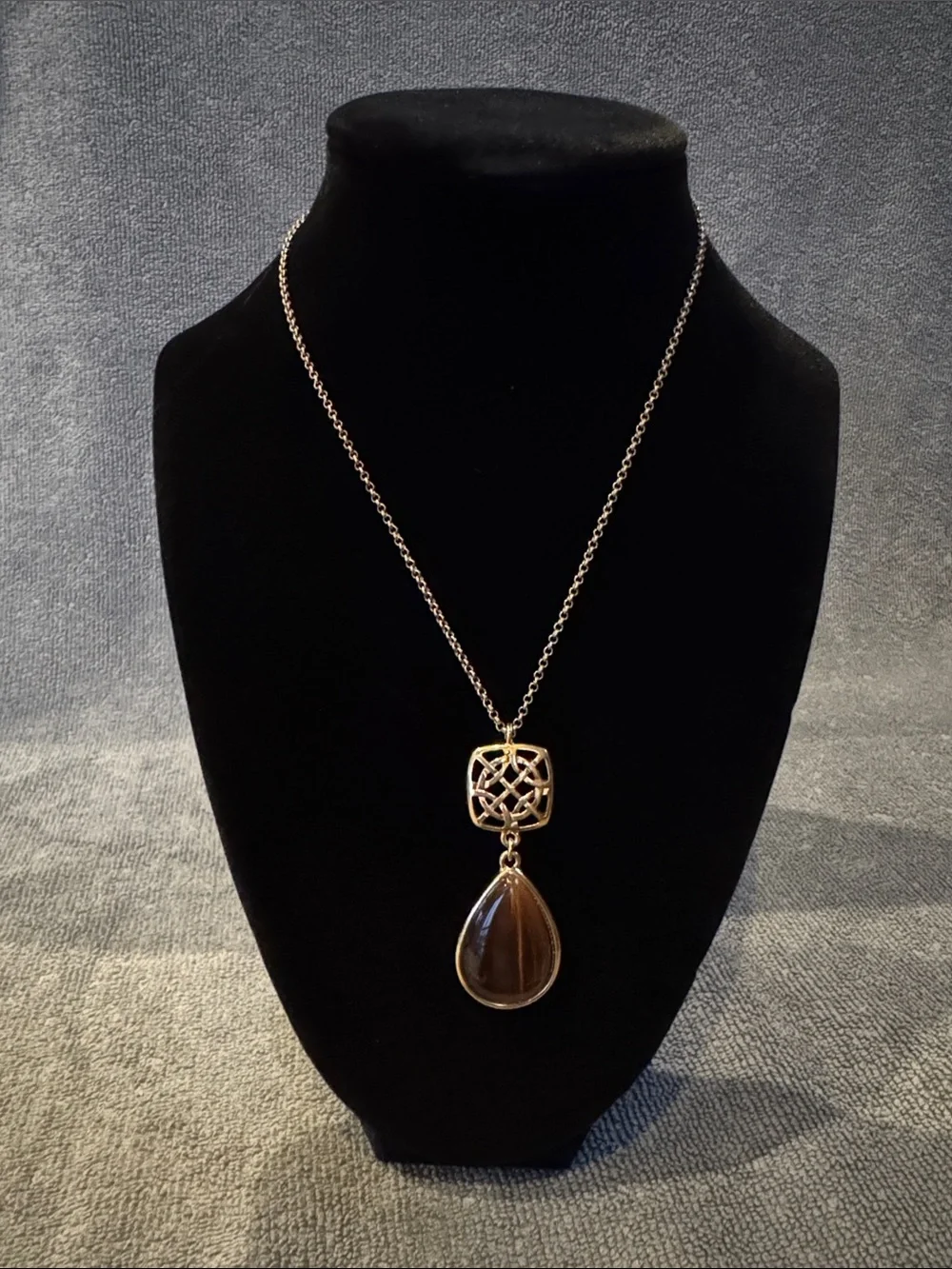 Liz Claiborne Gold-Tone Necklace with Brown Teardrop Pendant
